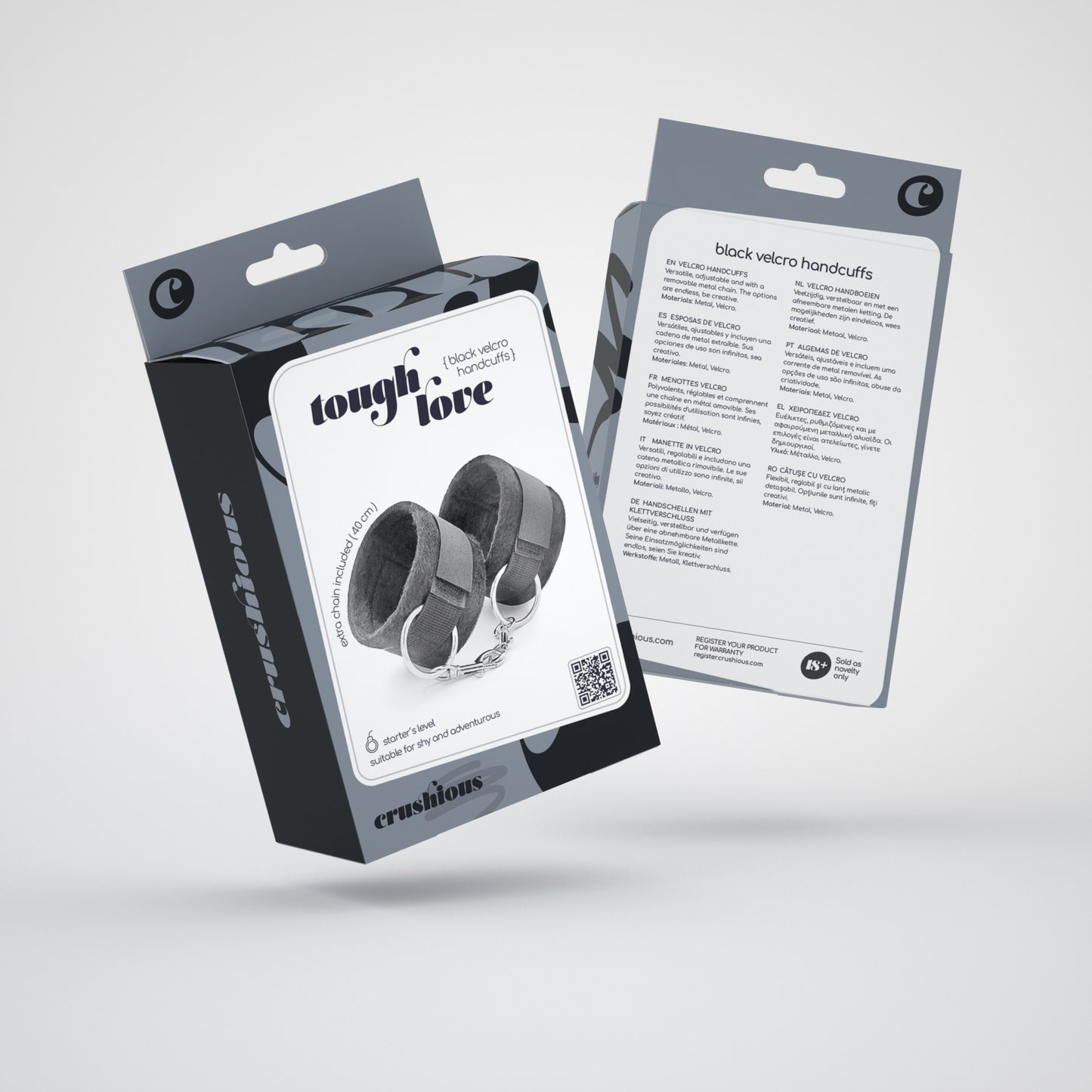 ALGEMAS DE VELCRO TOUGH LOVE COM CORRENTE DE 40CM EXTRA CRUSHIOUS PRETAS