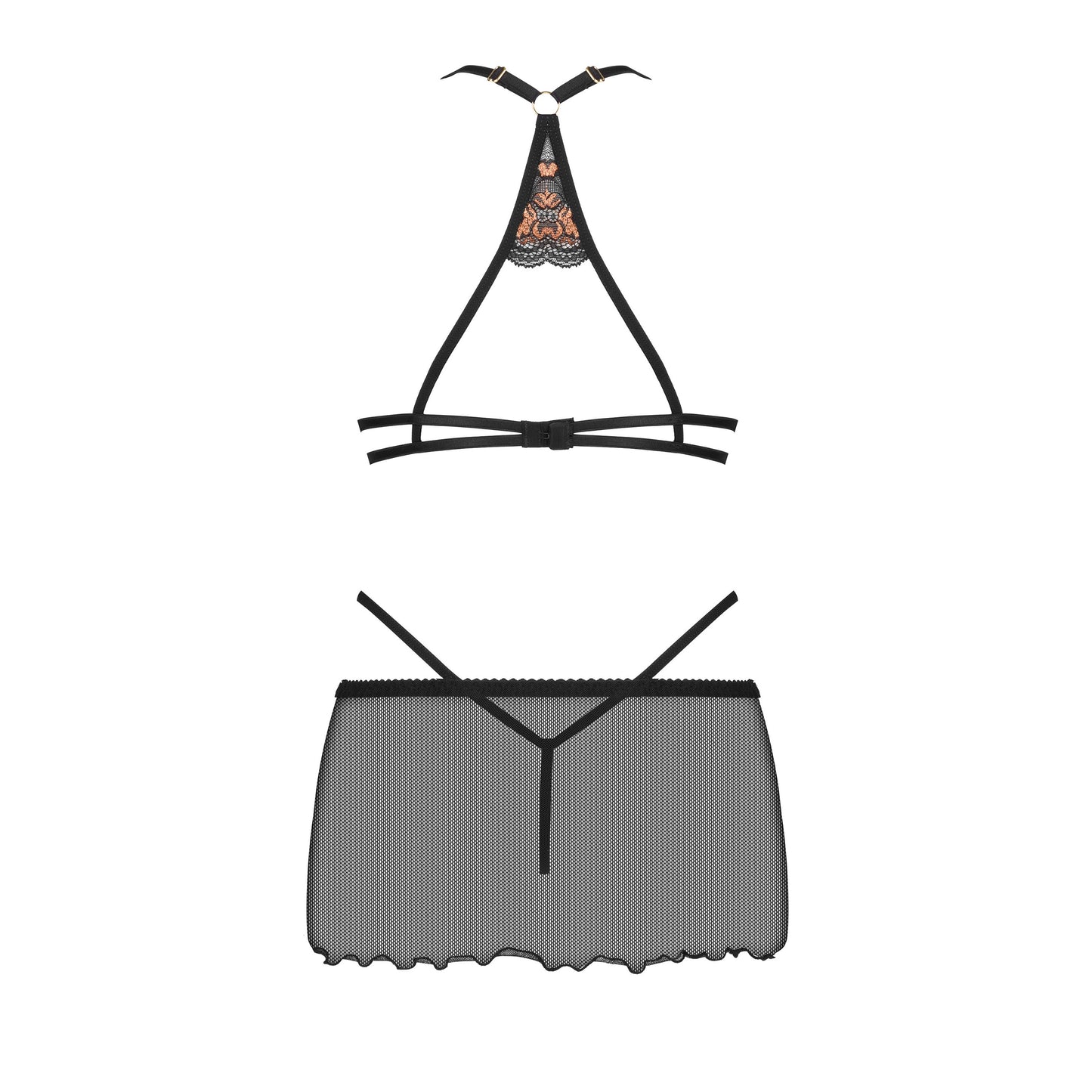 CAMISA DE NOITE E TANGA GOLDIE PRETA BEAUTY NIGHT FASHION