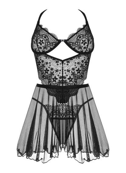 CAMISA DE NOITE E TANGA DARK MIRAGE PRETA BEAUTY NIGHT FASHION