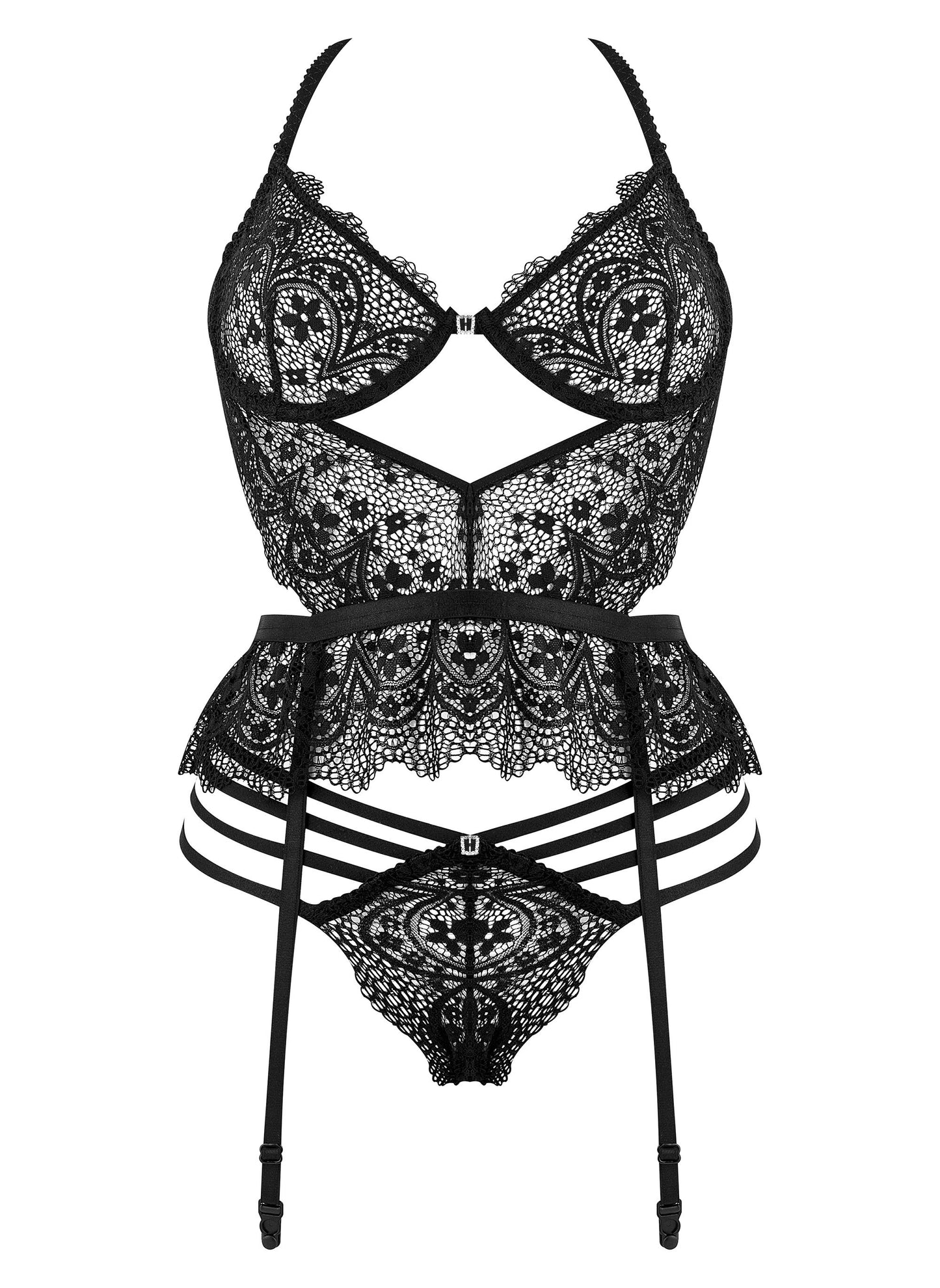 CORPETE E TANGA LACE TEMPTATION PRETO BEAUTY NIGHT FASHION